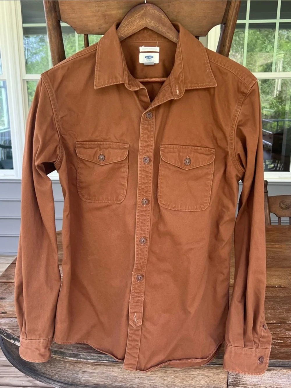 Old Navy Men’s Heavy Cotton Utility Button Up Shacket Brown Medium